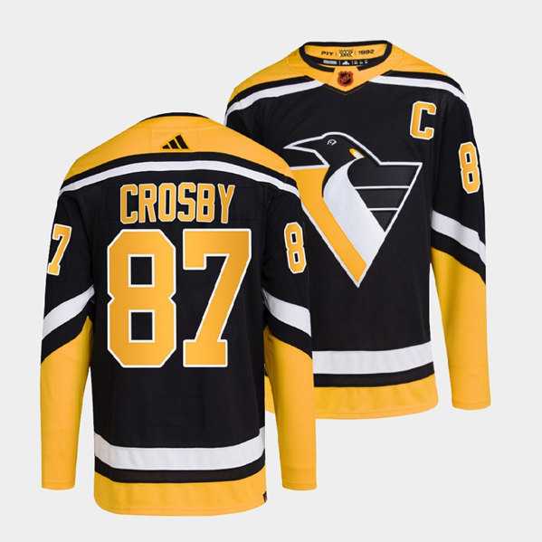 Men%27s Pittsburgh Penguins #87 Sidney Crosby Black 2022-23 Reverse Retro Stitched Jersey Dzhi